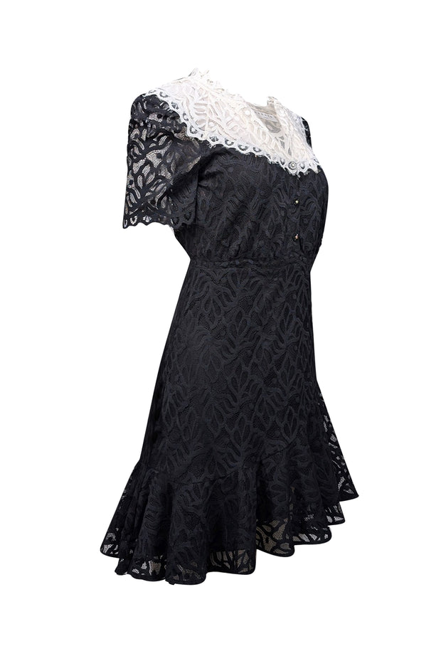 Current Boutique-Sandro - Black Lace w/ White Wide Lace Collar Dress Sz 4