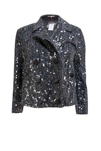 Frances Valentine - Black Sequin Double Breasted Moto Jacket Sz M