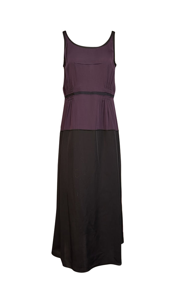 Theory - Dark Purple & Black Sleeveless Silk Midi Dress Sz 8