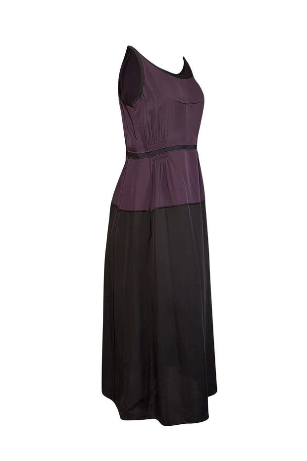 Theory - Dark Purple & Black Sleeveless Silk Midi Dress Sz 8