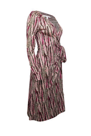 Diane von Furstenberg - Cream, maroon, & Pink Print Silk Wrap Dress Sz 2