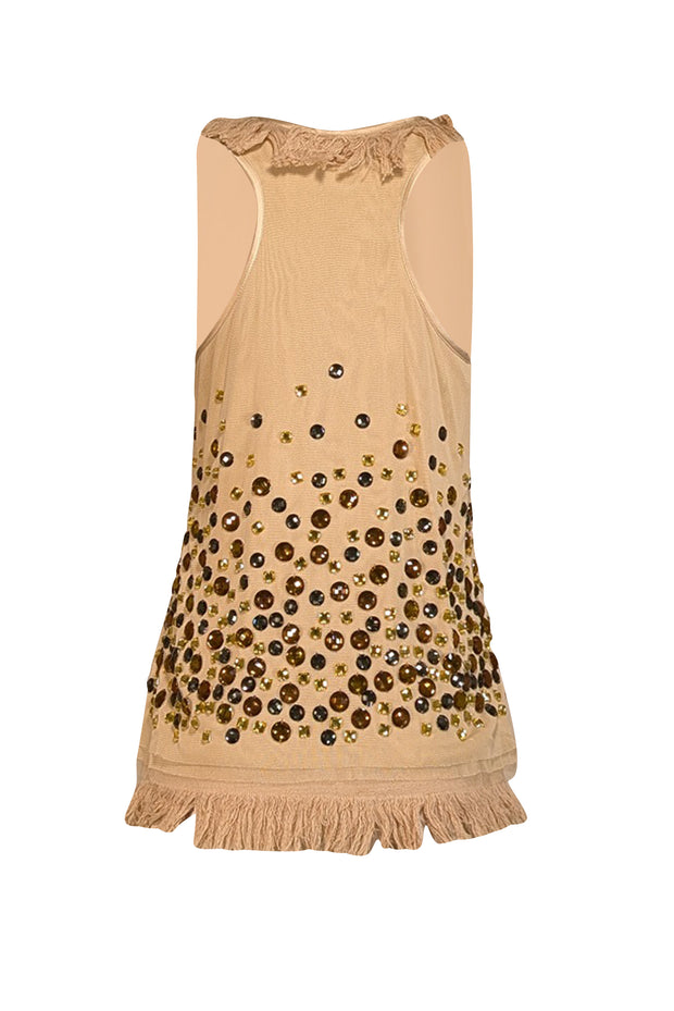 Tory Burch - Beige Silk Tulle Embellished Top Sz 6