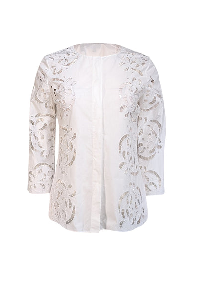 Theory - White Embroidered Poplin Shirt Sz S