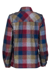 Current Boutique-Cabi - Maroon, Green, & Blue Plaid Print Jacket w/ Pearl Accent Sz M