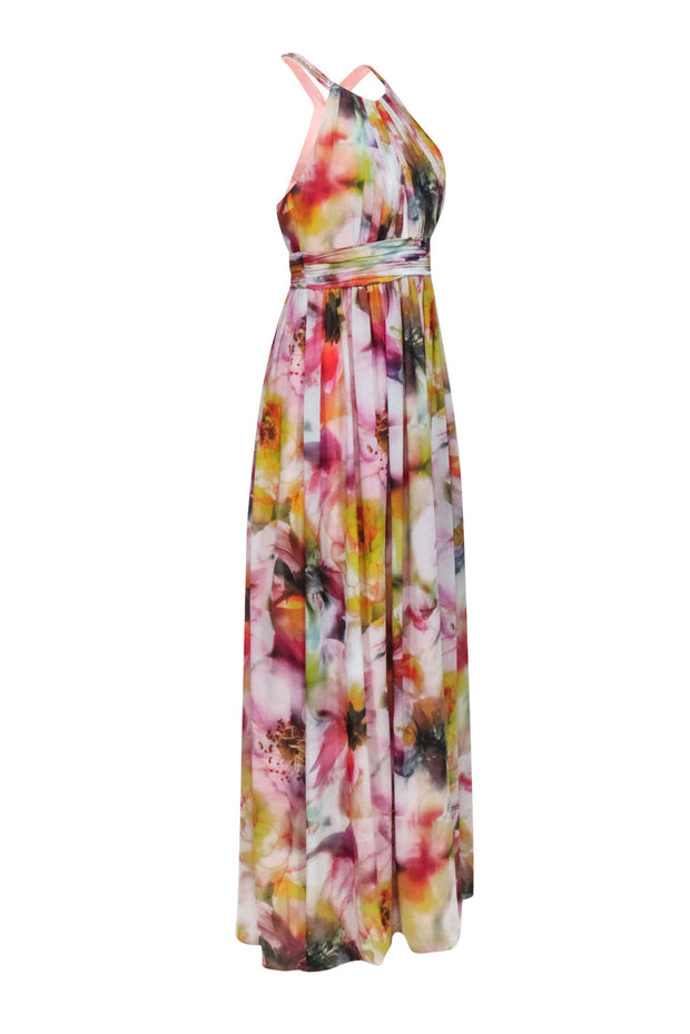 Current Boutique-Cache - Pink & Multi Color Floral Print Maxi Formal Dress Sz 4