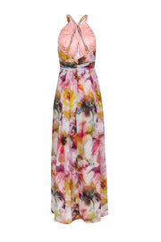 Current Boutique-Cache - Pink & Multi Color Floral Print Maxi Formal Dress Sz 4