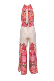 Current Boutique-Calypso - Ivory w/ Pink, Yellow, & Orange Print Mock Neck Tie Jumpsuit Sz XS