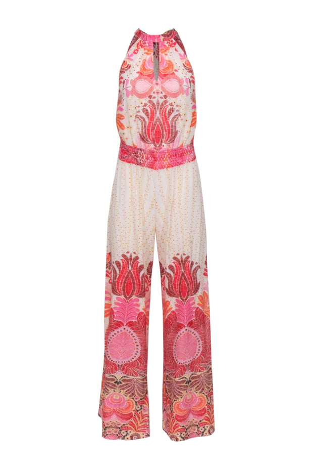 Current Boutique-Calypso - Ivory w/ Pink, Yellow, & Orange Print Mock Neck Tie Jumpsuit Sz XS