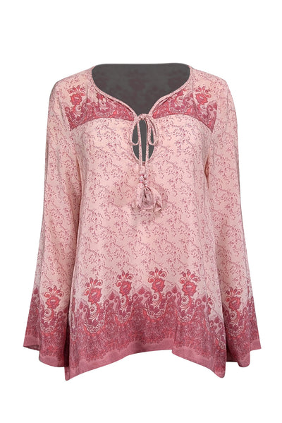 Current Boutique-Calypso - Light Pink, Mauve, & Coral Floral Print Silk Tunic Top M