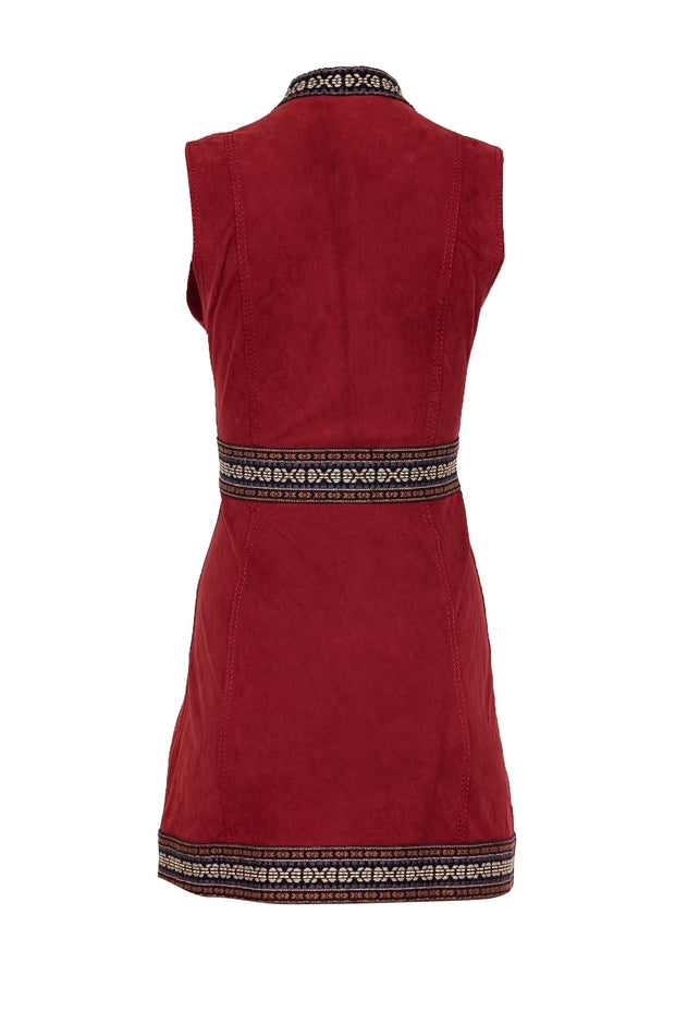 Current Boutique-Calypso - Rust Red Suede Sleeveless Dress w/ Embroidered Trim Detail Sz XS