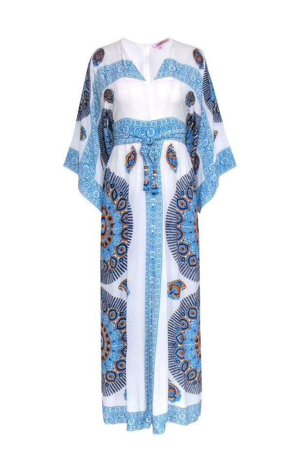 Current Boutique-Calypso - White, Blue, & Gold Print Maxi Dress Sz XS