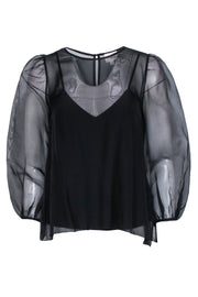 Current Boutique-Cami - Black Semi Sheer Blouse Sz S