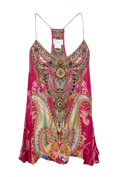 Current Boutique-Camilla - Pink & Multicolor Print Rhinestone Embellished Sleeveless Top Sz S