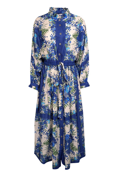 Current Boutique-Cara Cara - Blue, Beige, & Green Floral Print Cotton Maxi Dress Sz XL