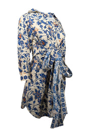 Current Boutique-Cara Cara - Blue & Cream Floral Print Poplin Dress Sz S