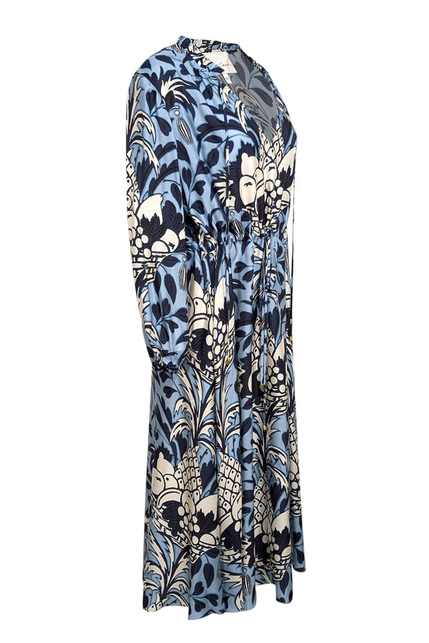 Current Boutique-Cara Cara - Blue, Navy, & White Fruit Print Silk-Viscose Blend Maxi Dress Sz XL