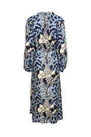 Current Boutique-Cara Cara - Blue, Navy, & White Fruit Print Silk-Viscose Blend Maxi Dress Sz XL