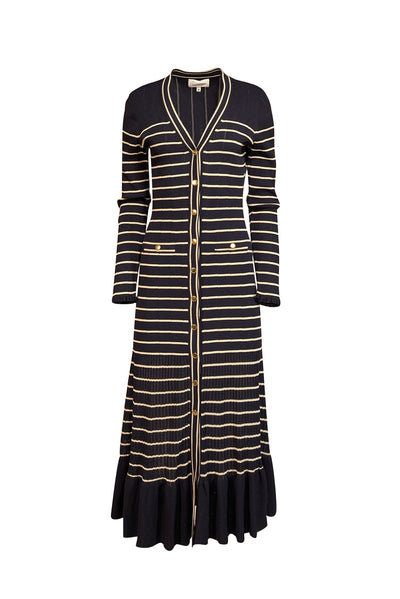 Current Boutique-Cara Cara - Navy & Cream Striped Knit Midi Dress Sz M