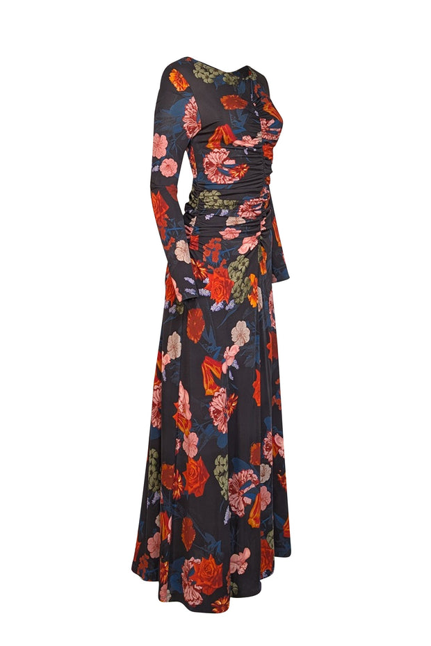 Current Boutique-Cara Cara - Washed Black w/ Orange Floral Print Slinky Jersey Dress Sz M