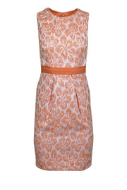 Current Boutique-Carmen Marc Valvo - Orange Floral Sleeveless Midi Cocktail Dress Sz 2