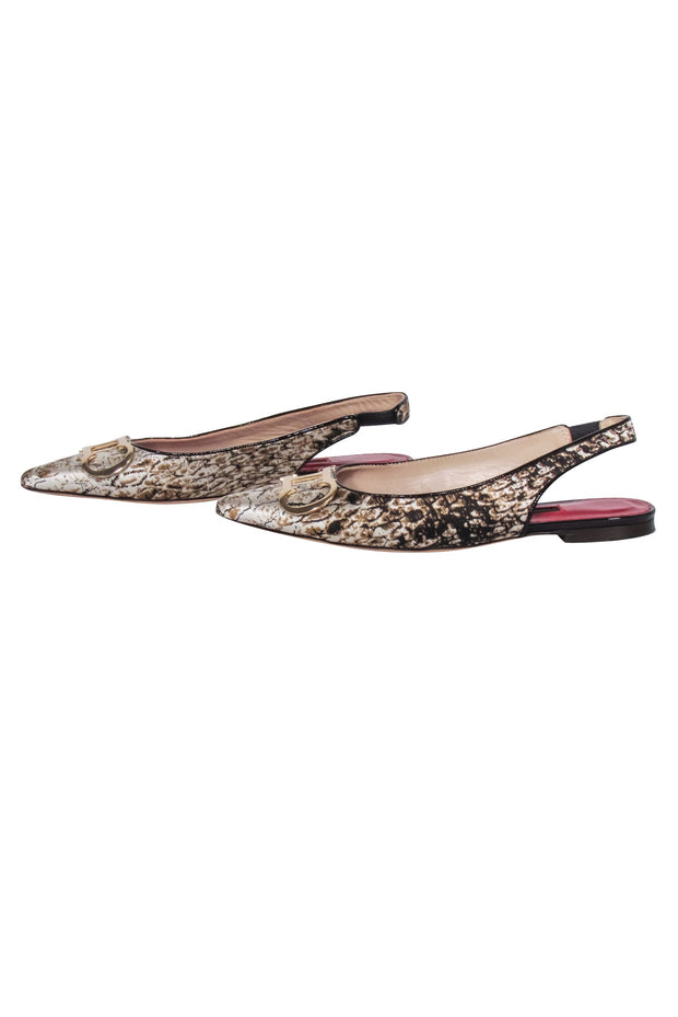 Current Boutique-Carolina Herrera - Beige Brocade Print Sling-Back Flats Sz 7