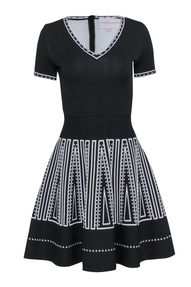 Current Boutique-Carolina Herrera - Black Knit w/ White Texture Detail Dress Sz S