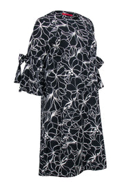 Current Boutique-Carolina Herrera - Black & White Floral Print Bell Sleeve Shift Dress Sz S