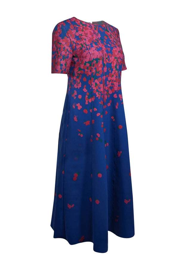 Current Boutique-Carolina Herrera - Blue w/ Red & Pink Abstract Floral Print Dress Sz 12