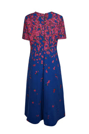 Current Boutique-Carolina Herrera - Blue w/ Red & Pink Abstract Floral Print Dress Sz 12