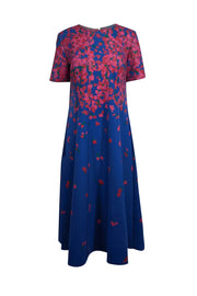 Current Boutique-Carolina Herrera - Blue w/ Red & Pink Abstract Floral Print Dress Sz 12