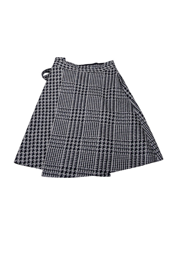 Current Boutique-Carolina Herrera - Grey & Black Houndstooth Wool Tie Waist Skirt Sz 10