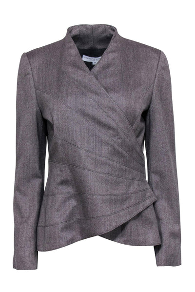 Current Boutique-Carolina Herrera - Grey Tweed Wrap Blazer Sz 10