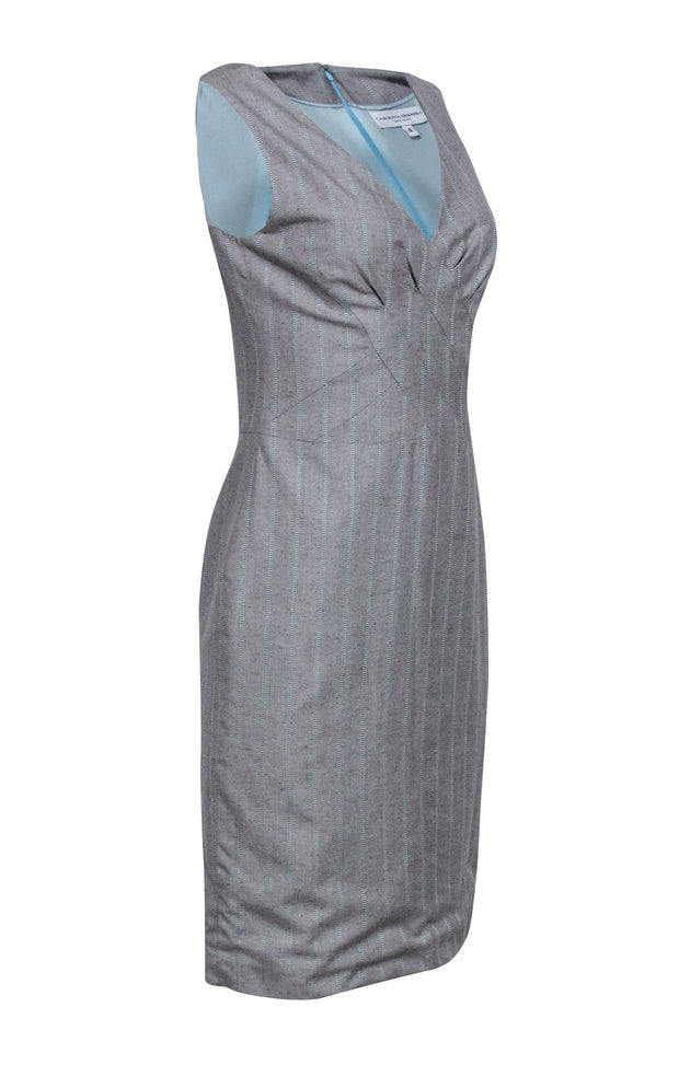 Current Boutique-Carolina Herrera - Light Grey & Blue Striped Sheath Dress Sz 4