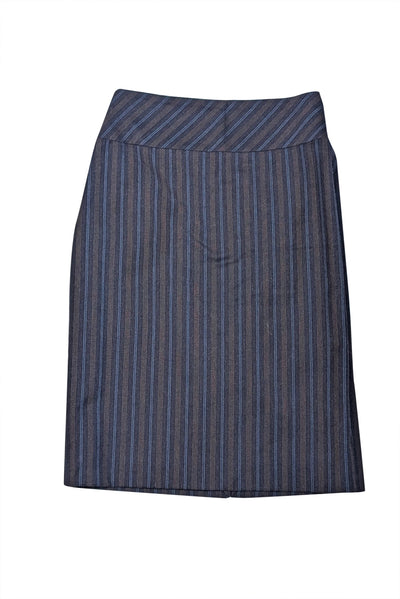 Current Boutique-Carolina Herrera - Navy w/ Beige & Blue Striped Wool Blend Skirt Sz 4