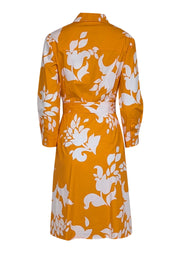 Current Boutique-Carolina Herrera - Orange & White Floral Print Cotton Shirtdress Sz 8