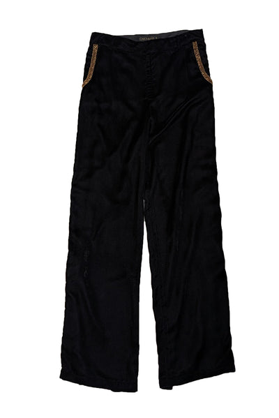 Current Boutique-Carolina K - Black Velvet Wide Leg Pants w/ Gold Beaded Sides Sz S