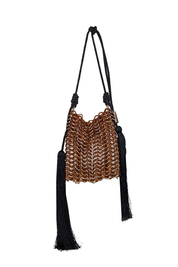 Current Boutique-Carolina Santo Domingo - Brown Resin "Luisella" Crossbody Bag w/ Tassels