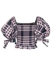 Current Boutique-Caroline Constas - Black & Orange Plaid Off The Shoulder Top Sz S