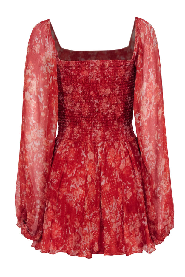 Current Boutique-Caroline Constas - Rust Red Floral Print Silk Chiffon Mini Dress Sz S