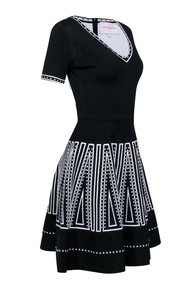 Current Boutique-Caroline Herrera - Black Knit w/ White Texture Detail Dress Sz S