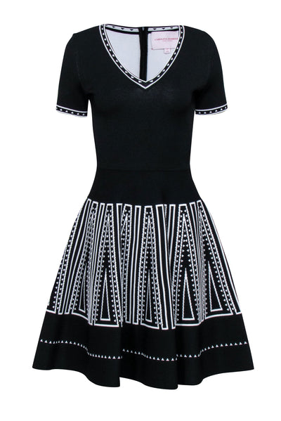 Current Boutique-Caroline Herrera - Black Knit w/ White Texture Detail Dress Sz S