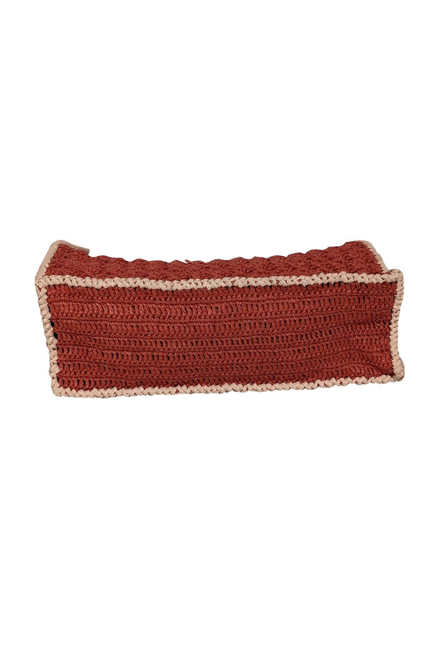 Current Boutique-Carrie Forbes - Rust Orange & Beige Raffia Woven "O" Ring Handbag