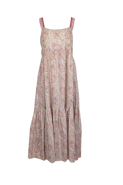 Current Boutique-Cassandra Harper - Cream, Pink, Green, & Beige Print Sleeveless Maxi Dress Sz L