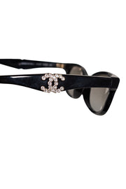 Current Boutique-Chanel - Black Slim Sunglasses w/ Interlocking Rhinestone Logo