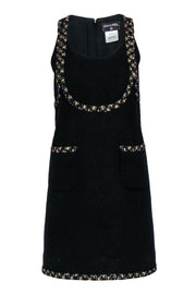 Current Boutique-Chanel - Black Tweed Jumper Dress w/ Gold Metallic Accents Sz 36