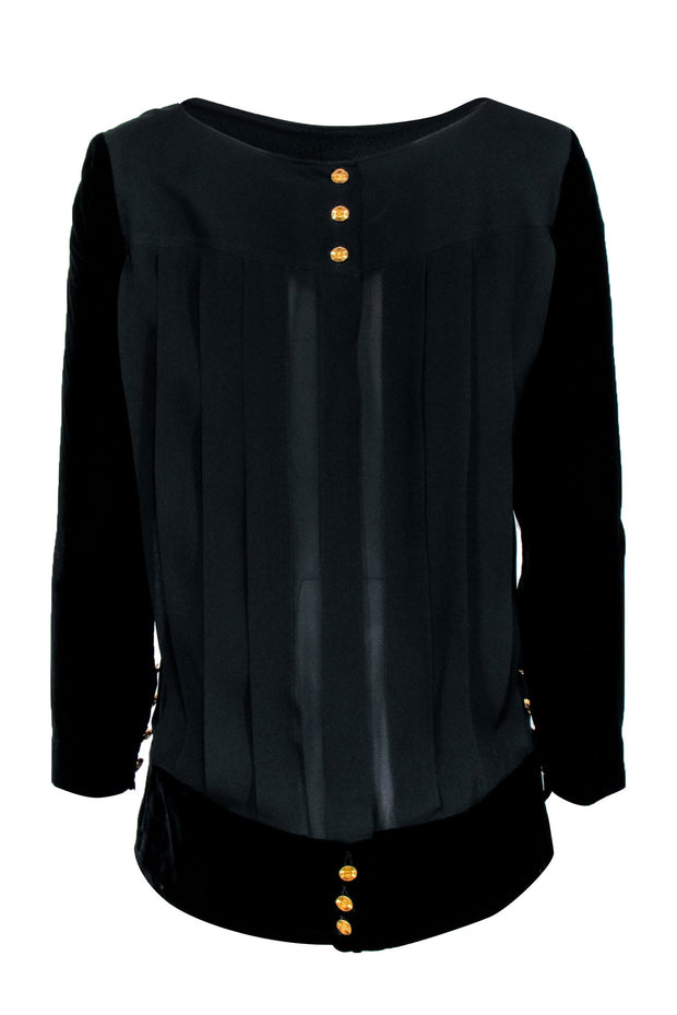 Current Boutique-Chanel - Black w/ Velvet Long Sleeves & Button Back Sz S/M