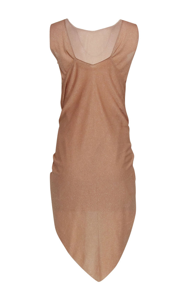 Current Boutique-Chanel - Champagne Gold Glitter Sleeveless Dress w/ Attached Shawl Sz 2