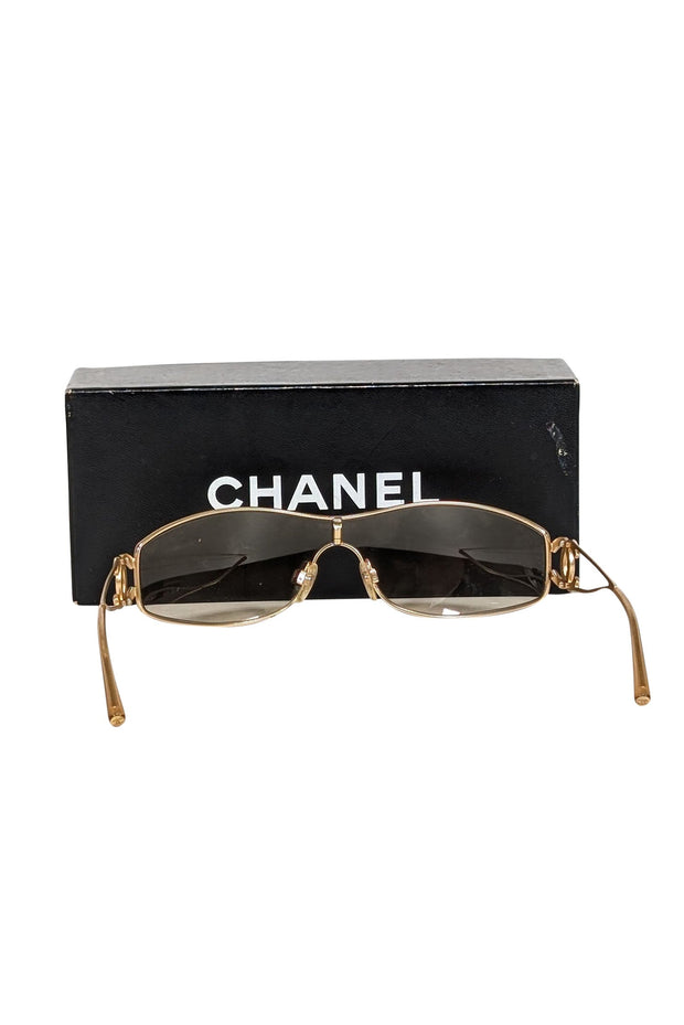 Current Boutique-Chanel - Gold Logo Side Narrow Sunglasses