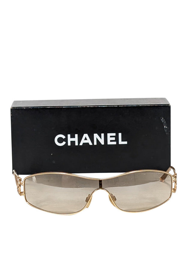 Current Boutique-Chanel - Gold Logo Side Narrow Sunglasses