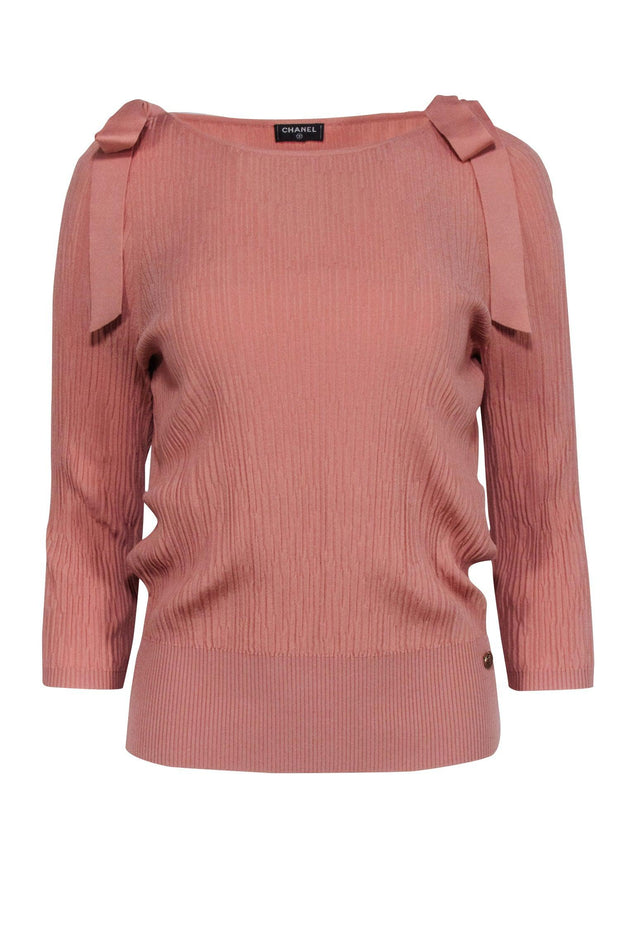 Current Boutique-Chanel - Mauve Pink Ribbed Knit Top Sz 6